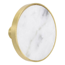 Indlæs billede til gallerivisning Marmor Greb/knage - hvid/messing ø42 mm